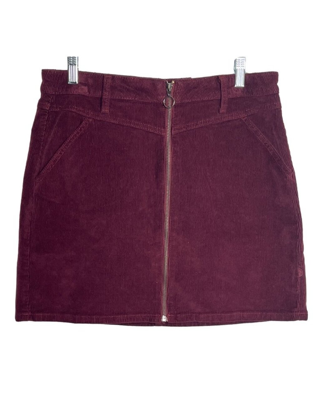 SO Womens Corduroy Mini Skirt Juniors 13 31 Burgundy Zip Front High Rise